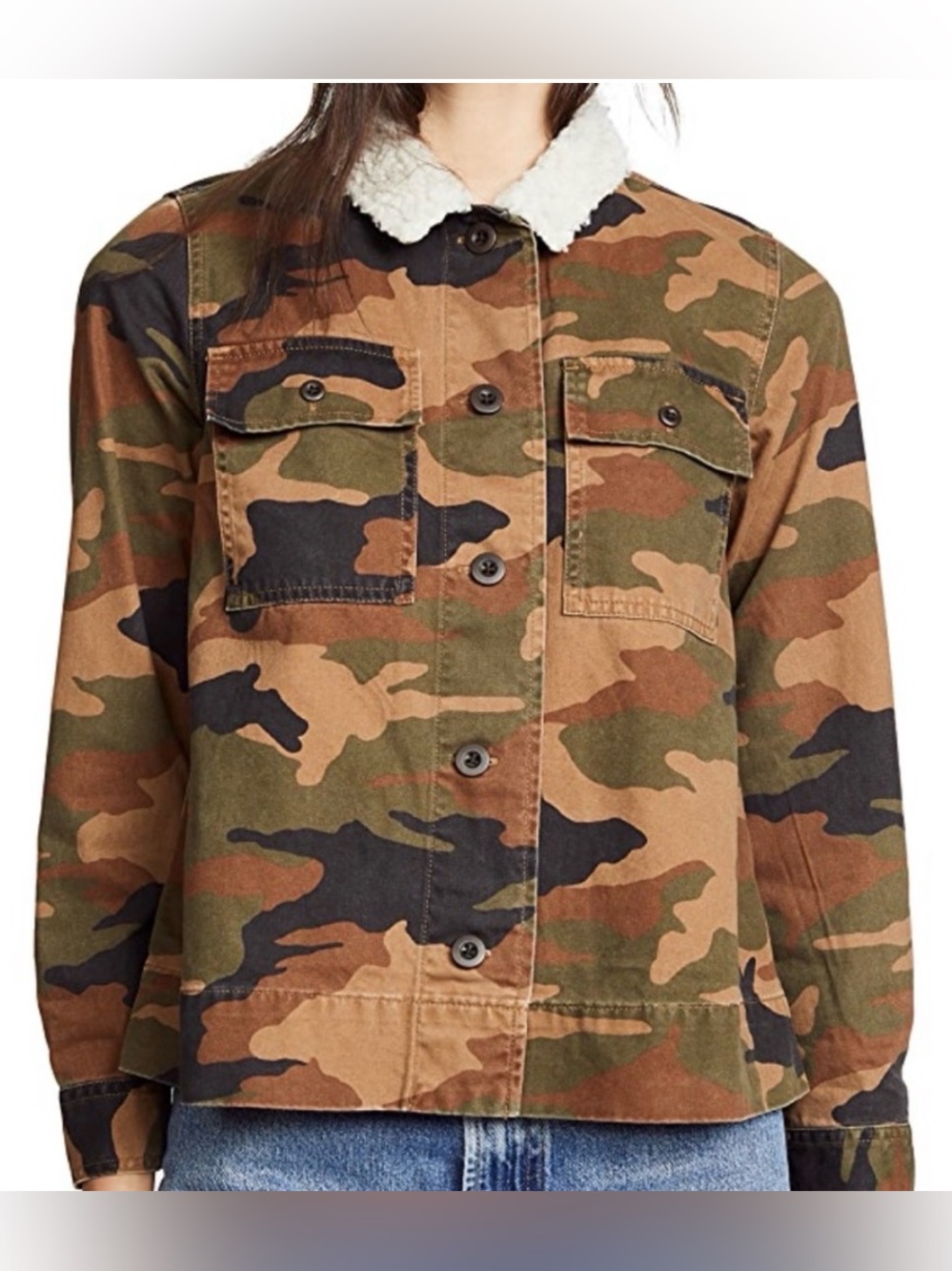 Madewell Northward Cropped Army Jacket in Cottontail Camo Sherpa Edition